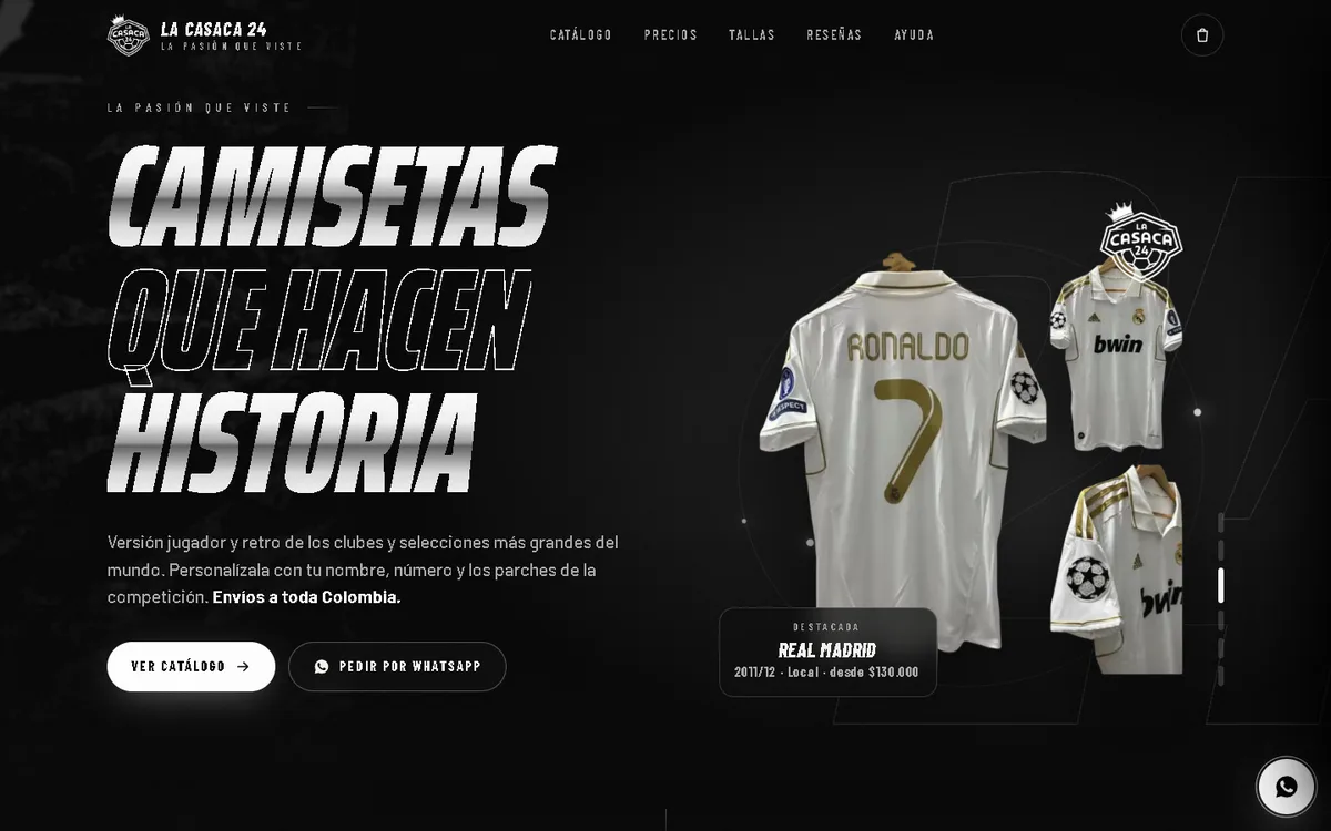 Web completa de una tienda de camisetas de fútbol